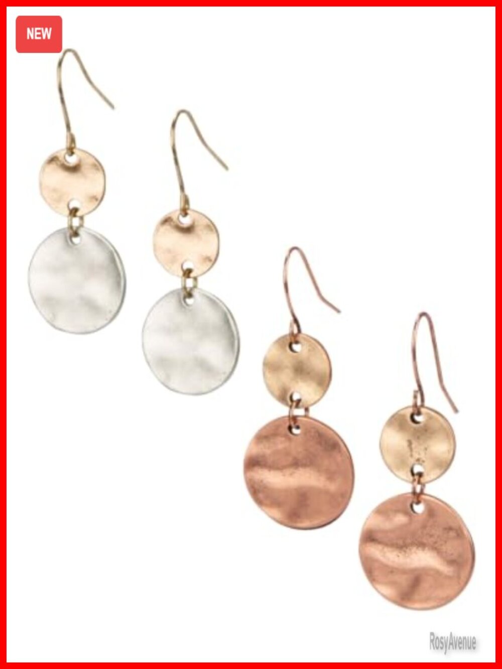 Boho Mixed Metal Dangle Earrings, Handmade Geometric 2-Pack